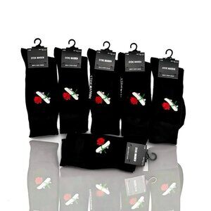 Steve Madden Men Crew Socks Novelty Rose Skateboard Black Red 6 Pair Shoe 6-12